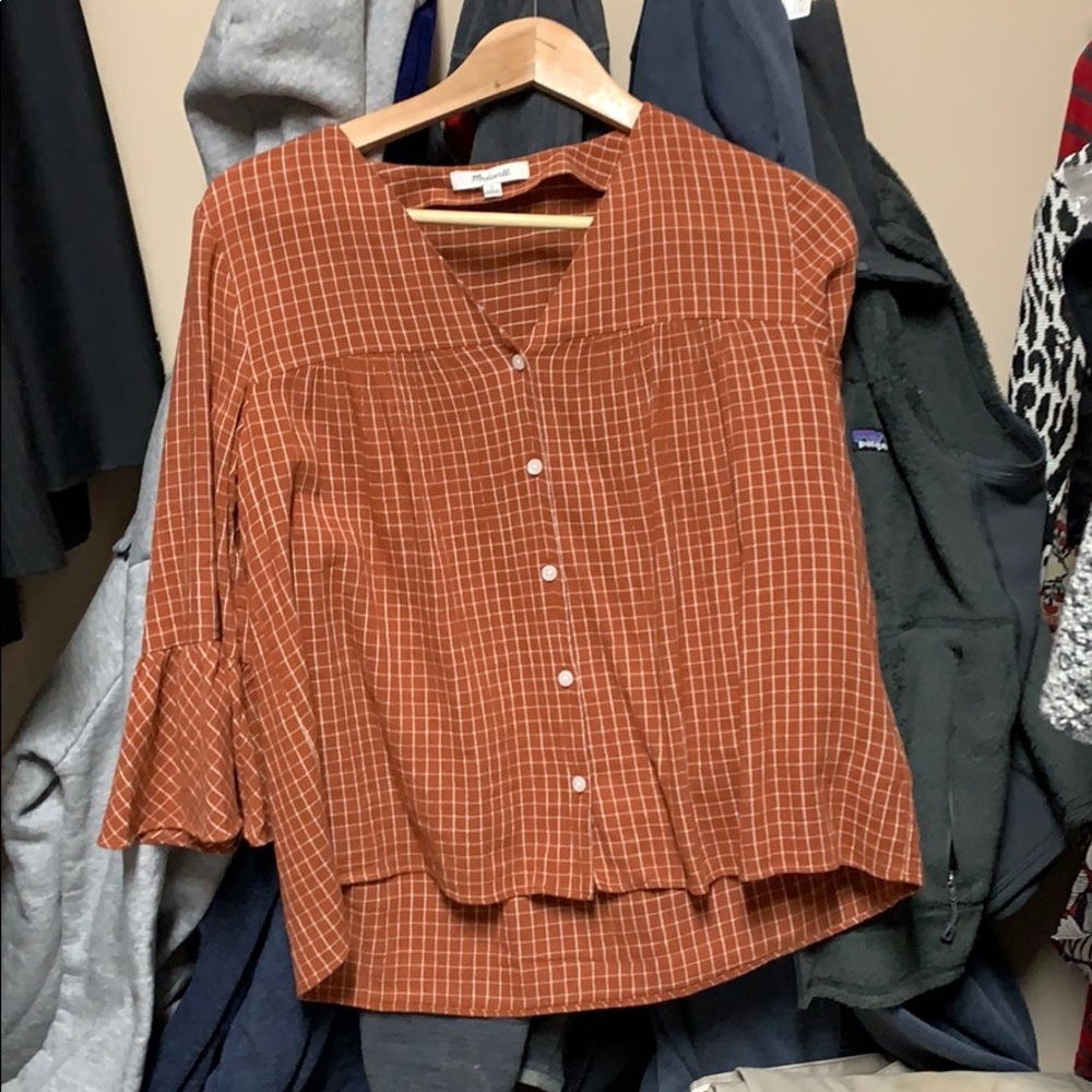 Madewell button up bell sleeve blouse